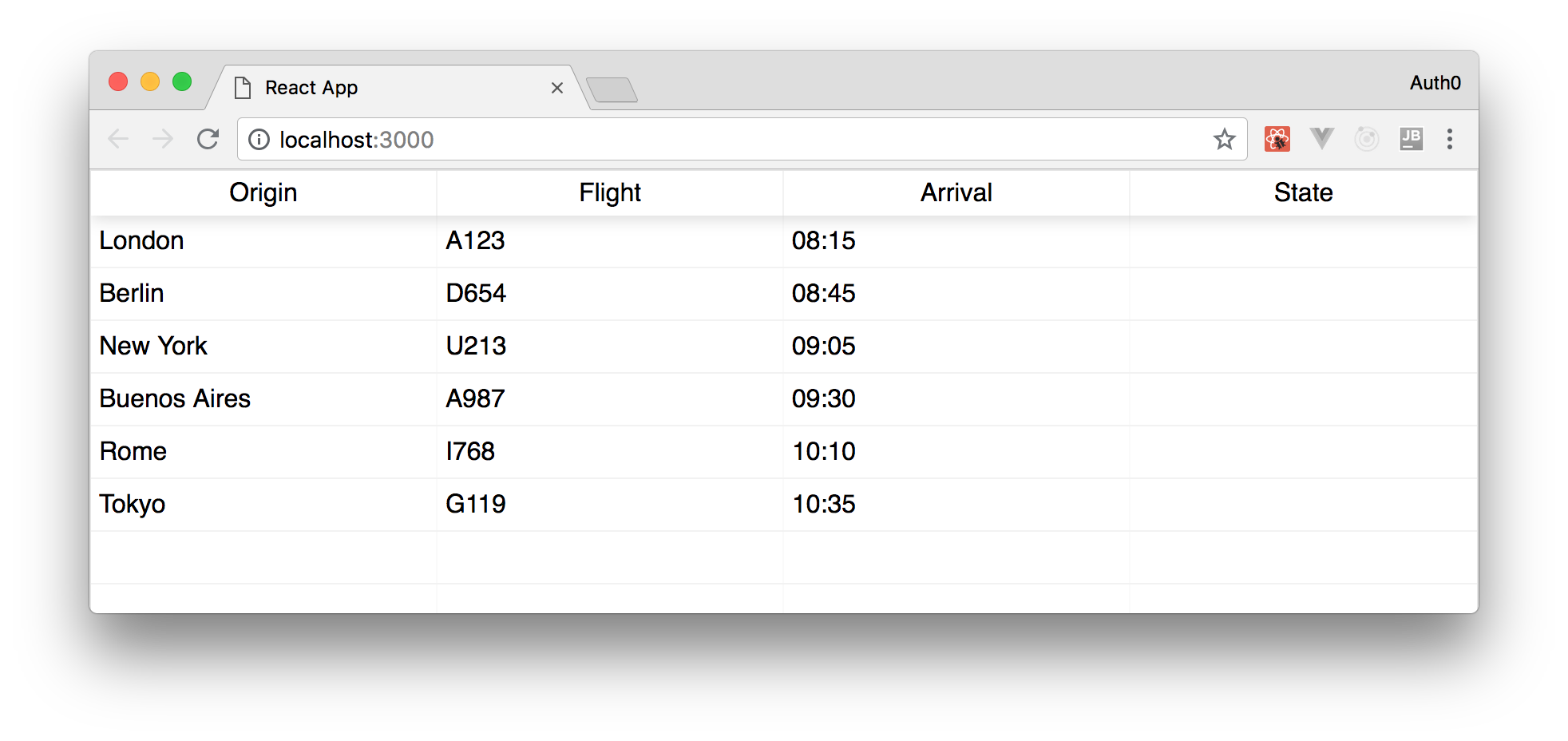 Real-time flights tracker timetable