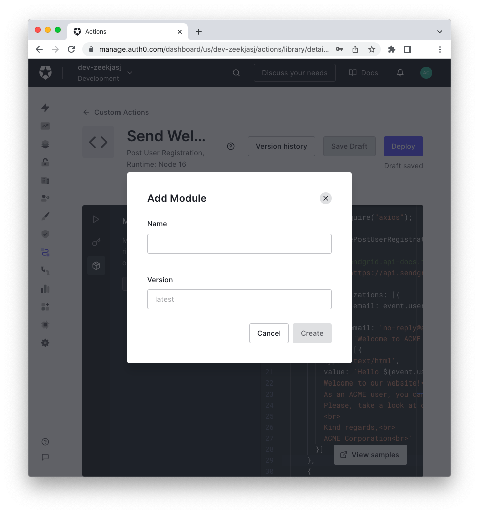 Add Auth0 Action dependency