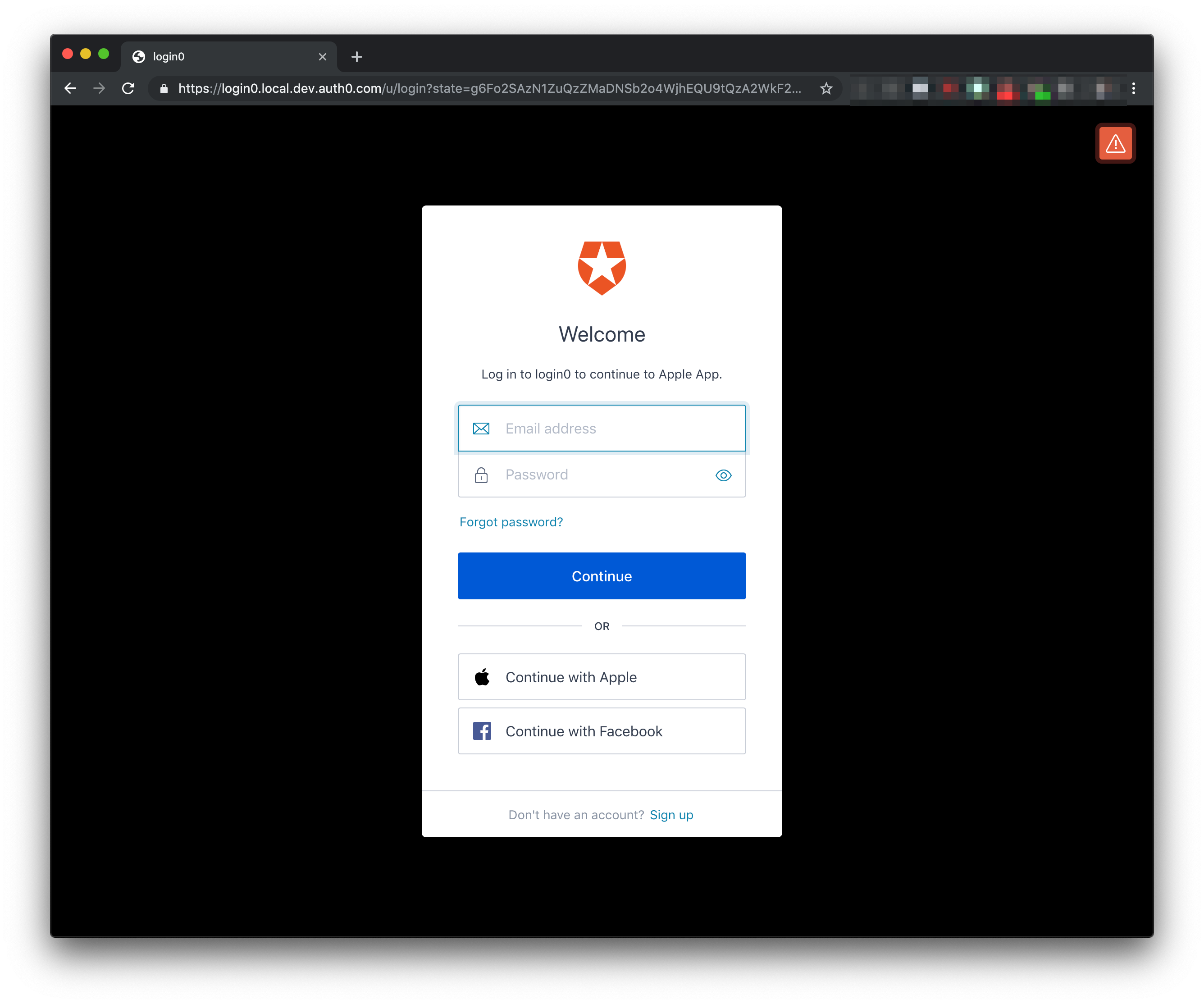 Auth0 Sign In with Apple identity provider Login form preview