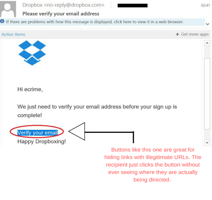 Imitation Dropbox email phishing scam asking for confirmation of a user’s e-mail