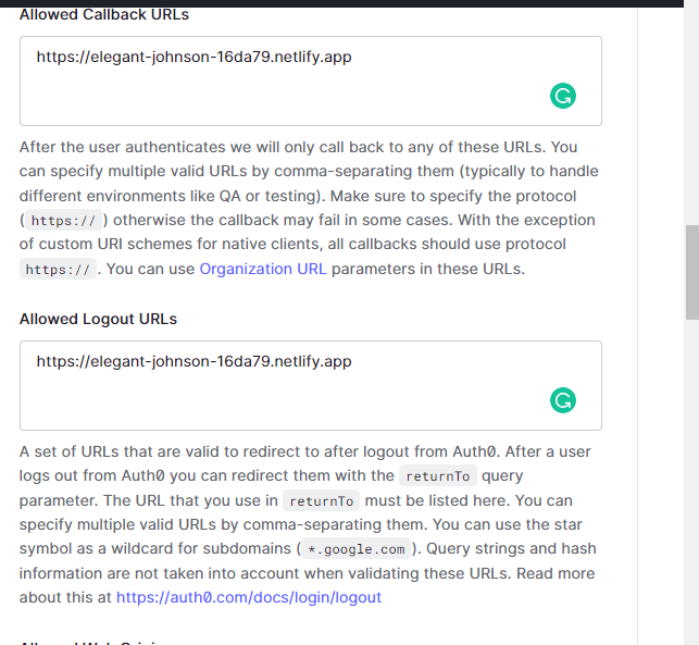 Adding Netlify URL to Auth0 application config