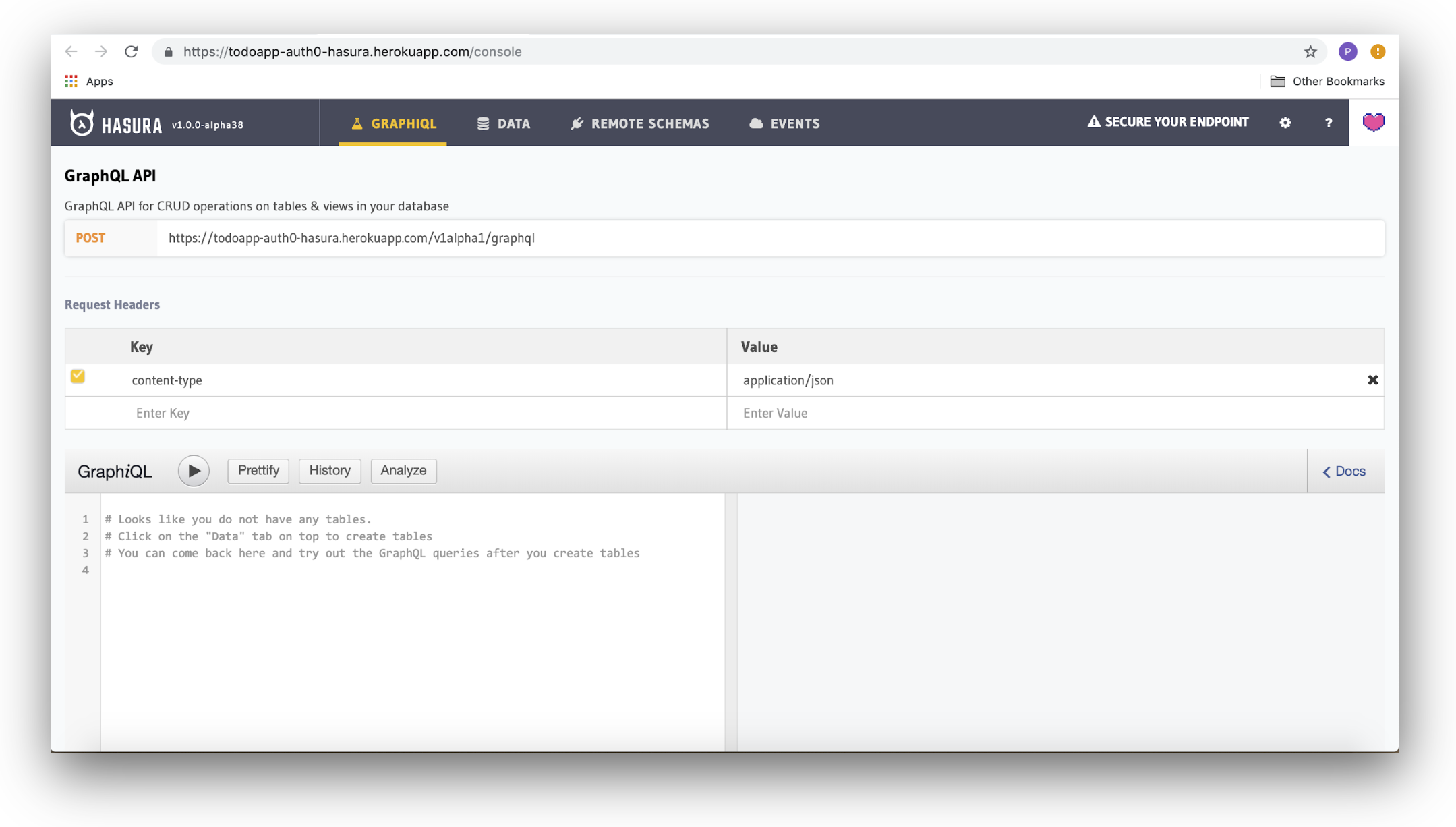 The Hasura Console GraphiQL Query Explorer