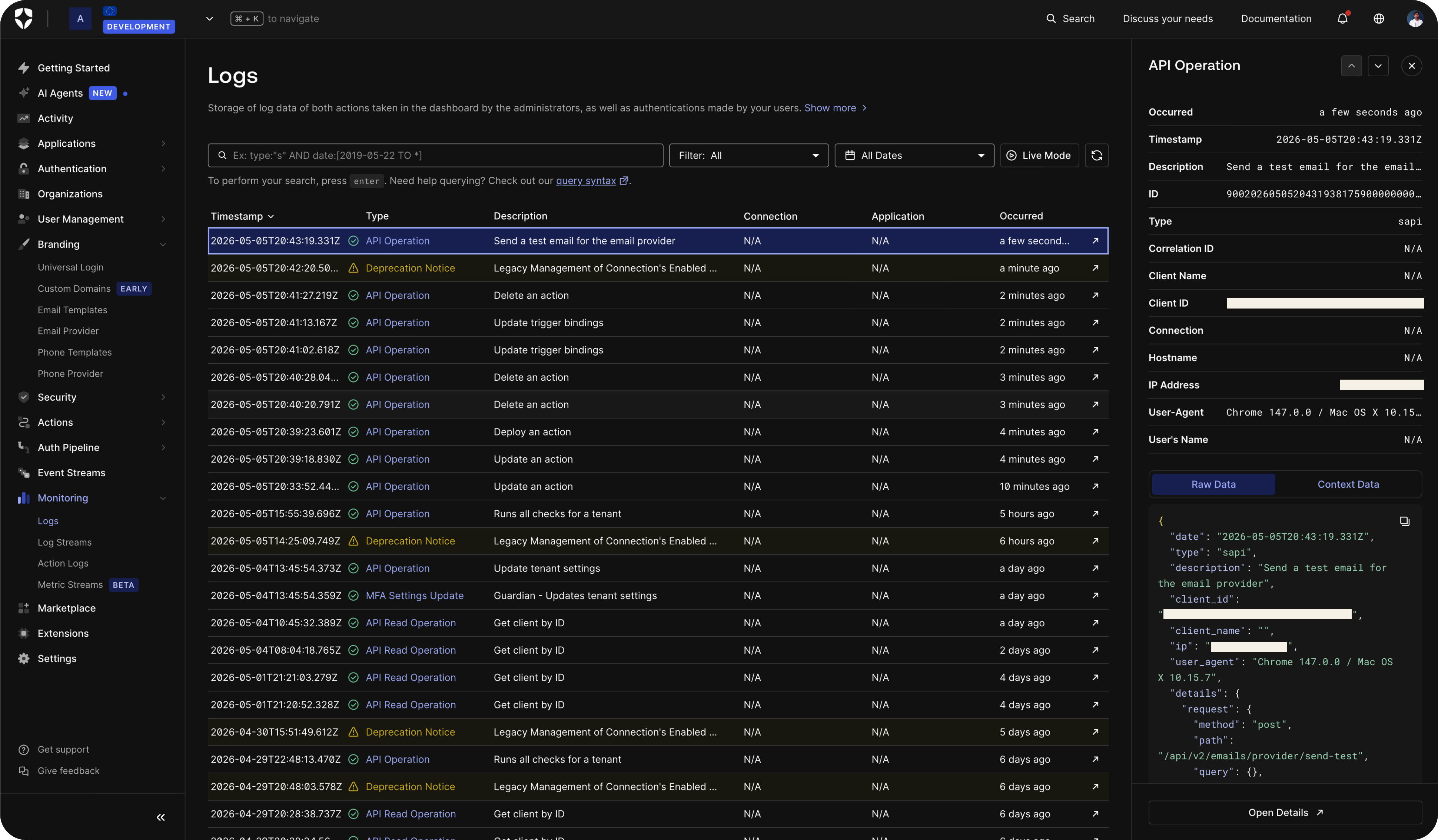 Monitoring logs