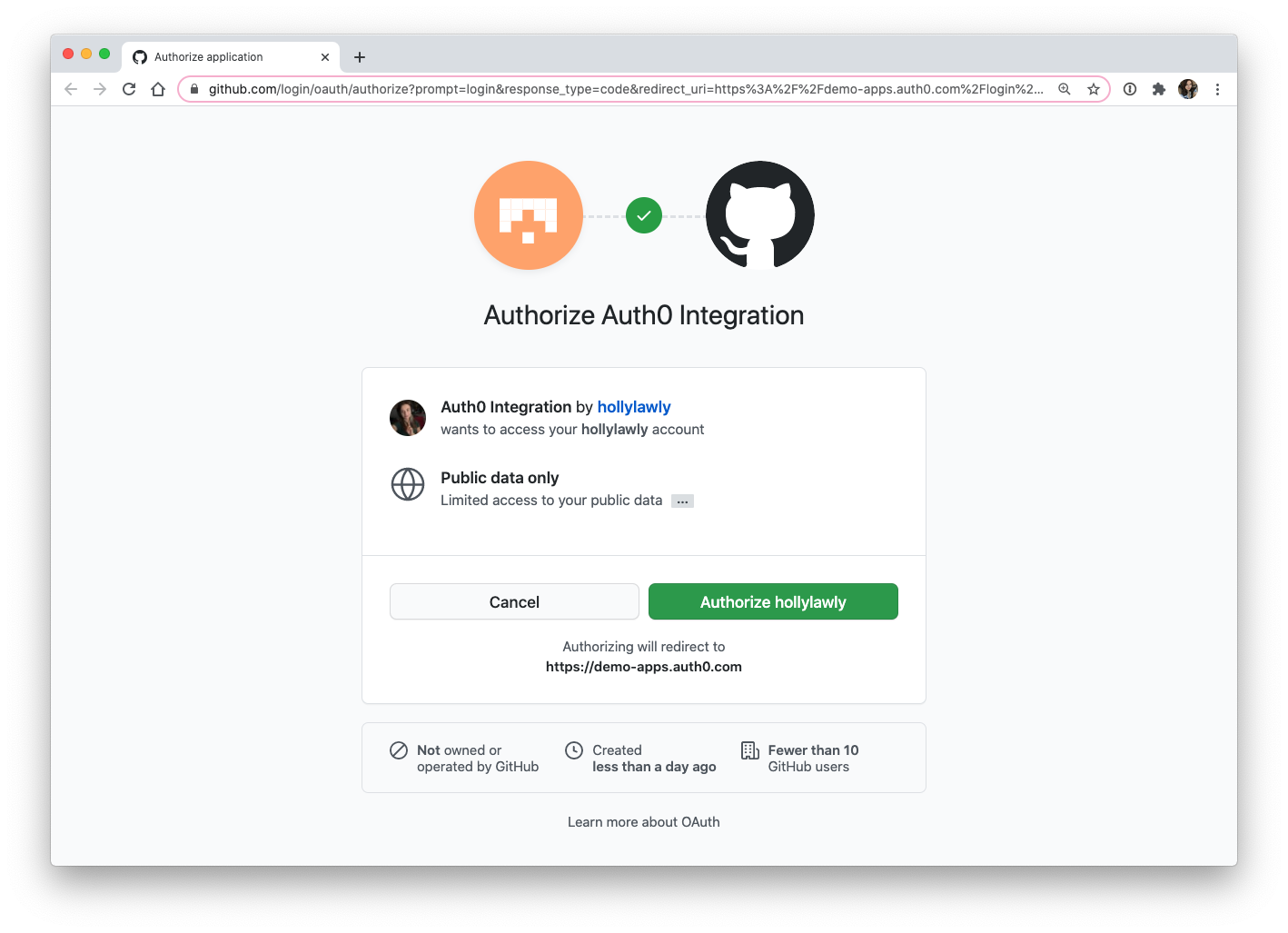 Auth0 GitHub social connection authorization