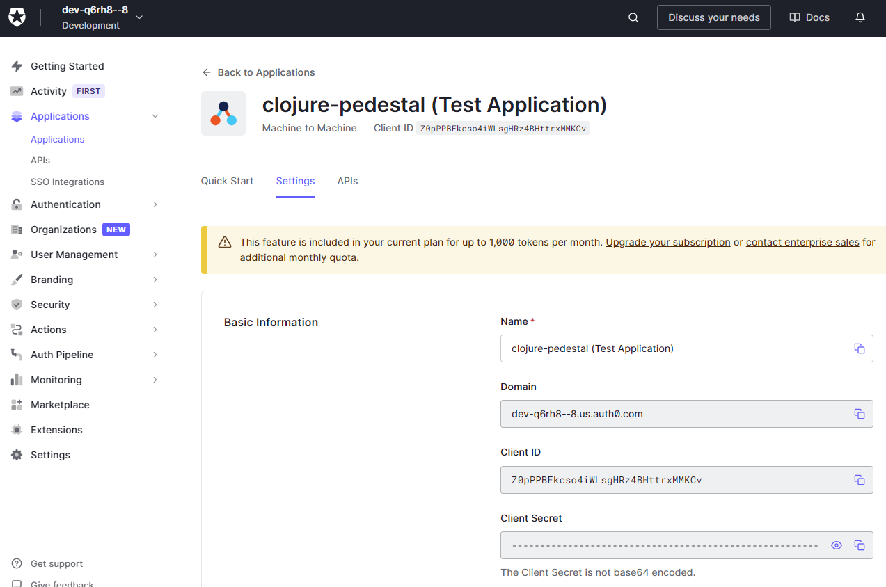 The Application settings we'll need to configure in Clojure