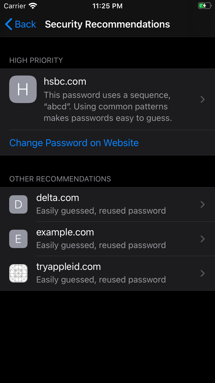 Apple Keychain password suggestion screen