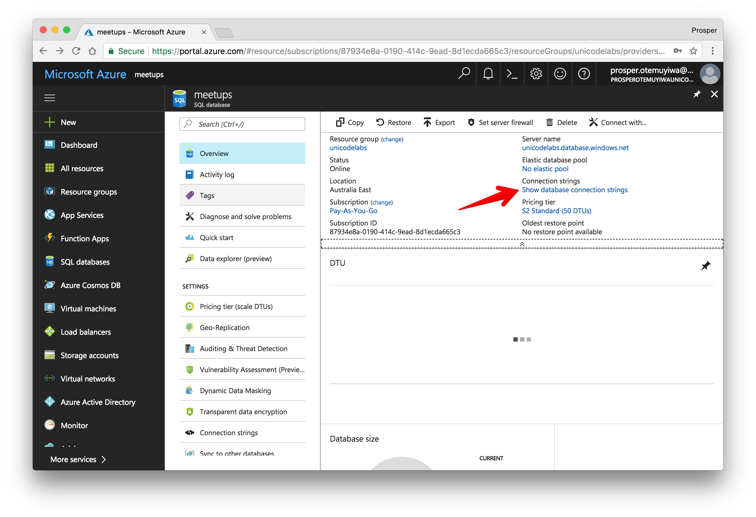 Show database connection strings