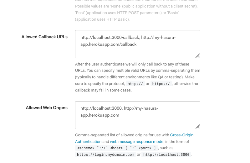 Setting up callback URLs inside the Auth0 dashboard