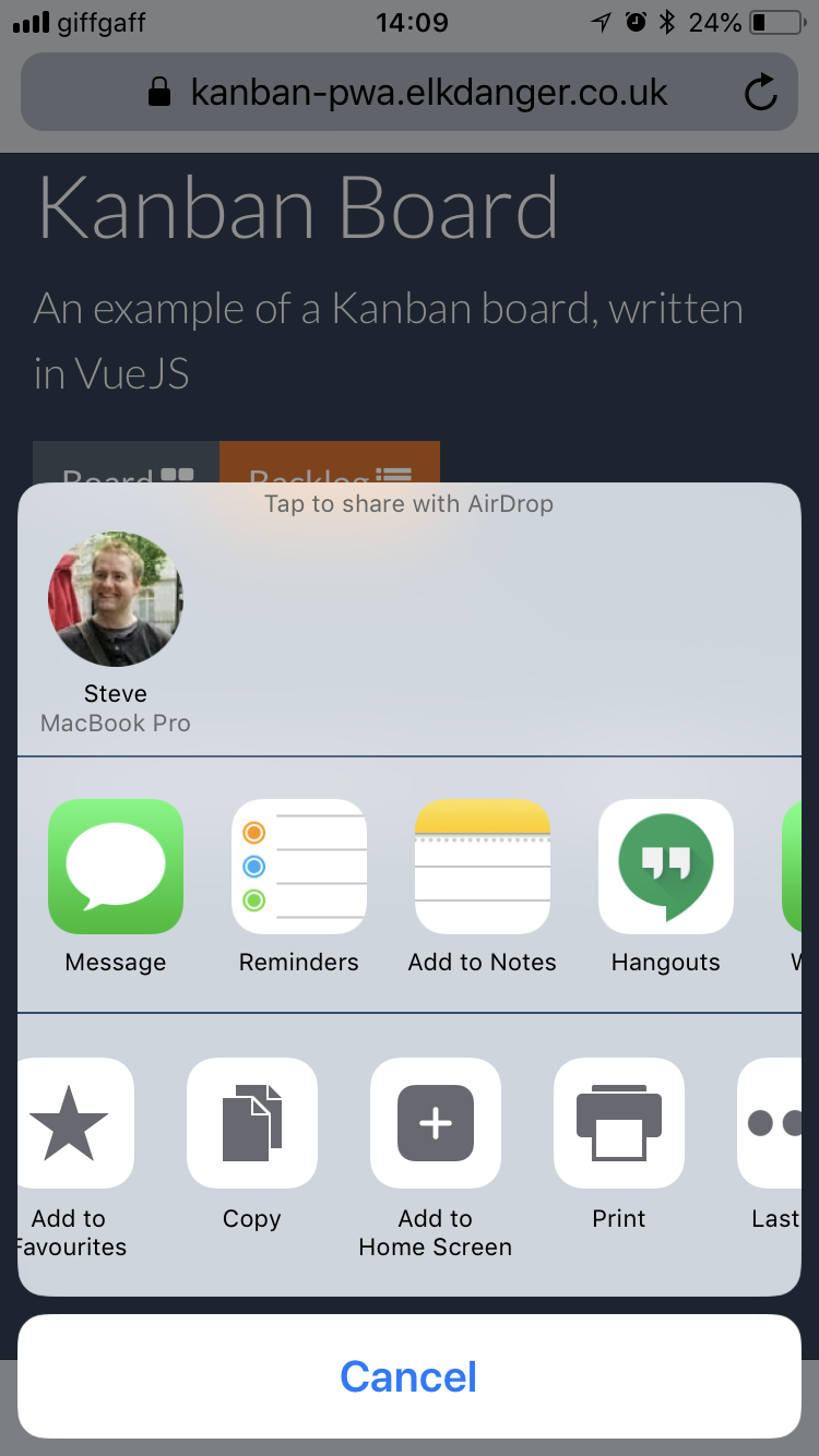 Adding PWA to the home screen on iOS