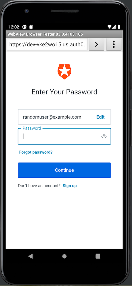 Universal Login screen, part 2: Entering the password.