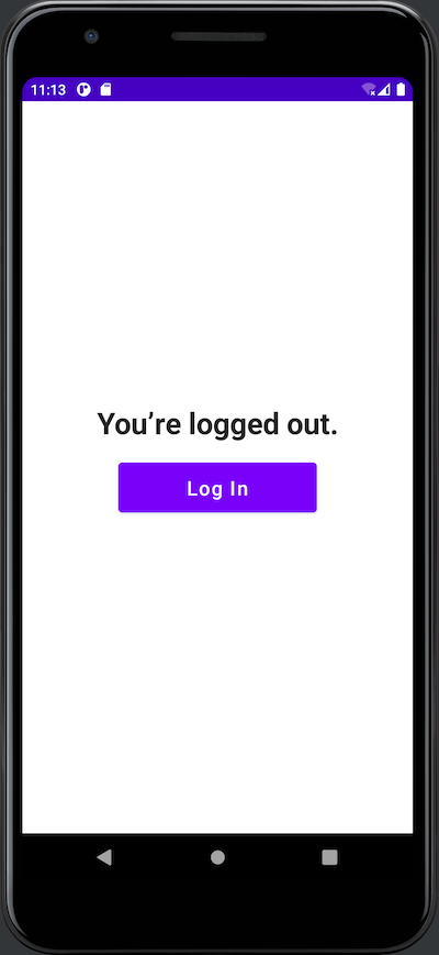 The starter app’s “logged out” screen.