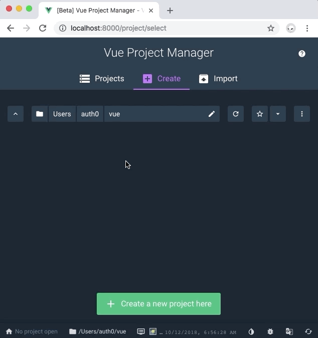 Vue Project Manager Create file navigation using tabs