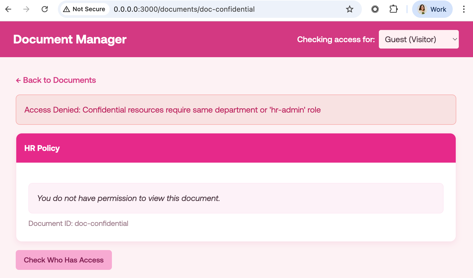 Access Denied for Guest in Document Manager