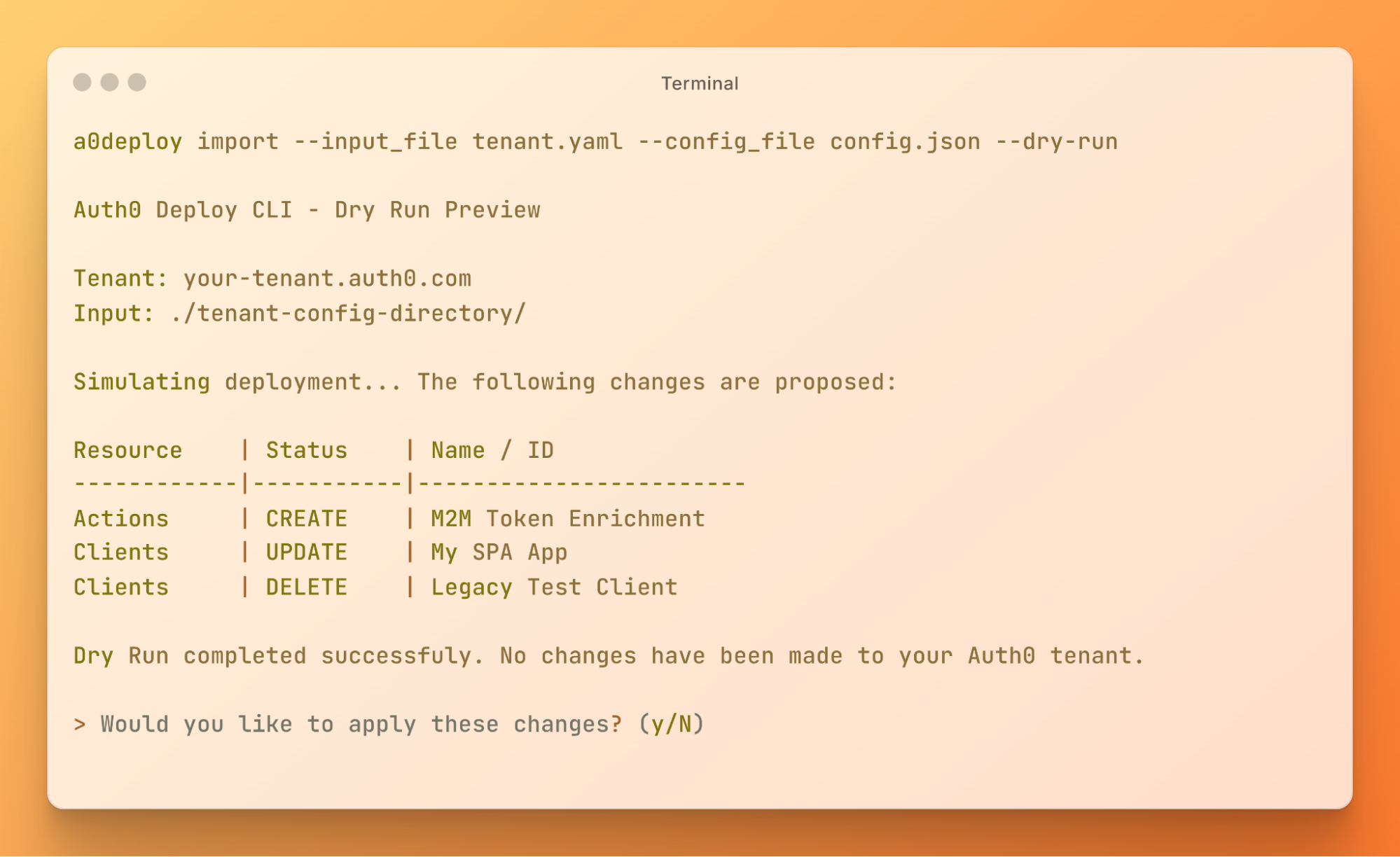 Auth0 Deploy CLI Dry Run