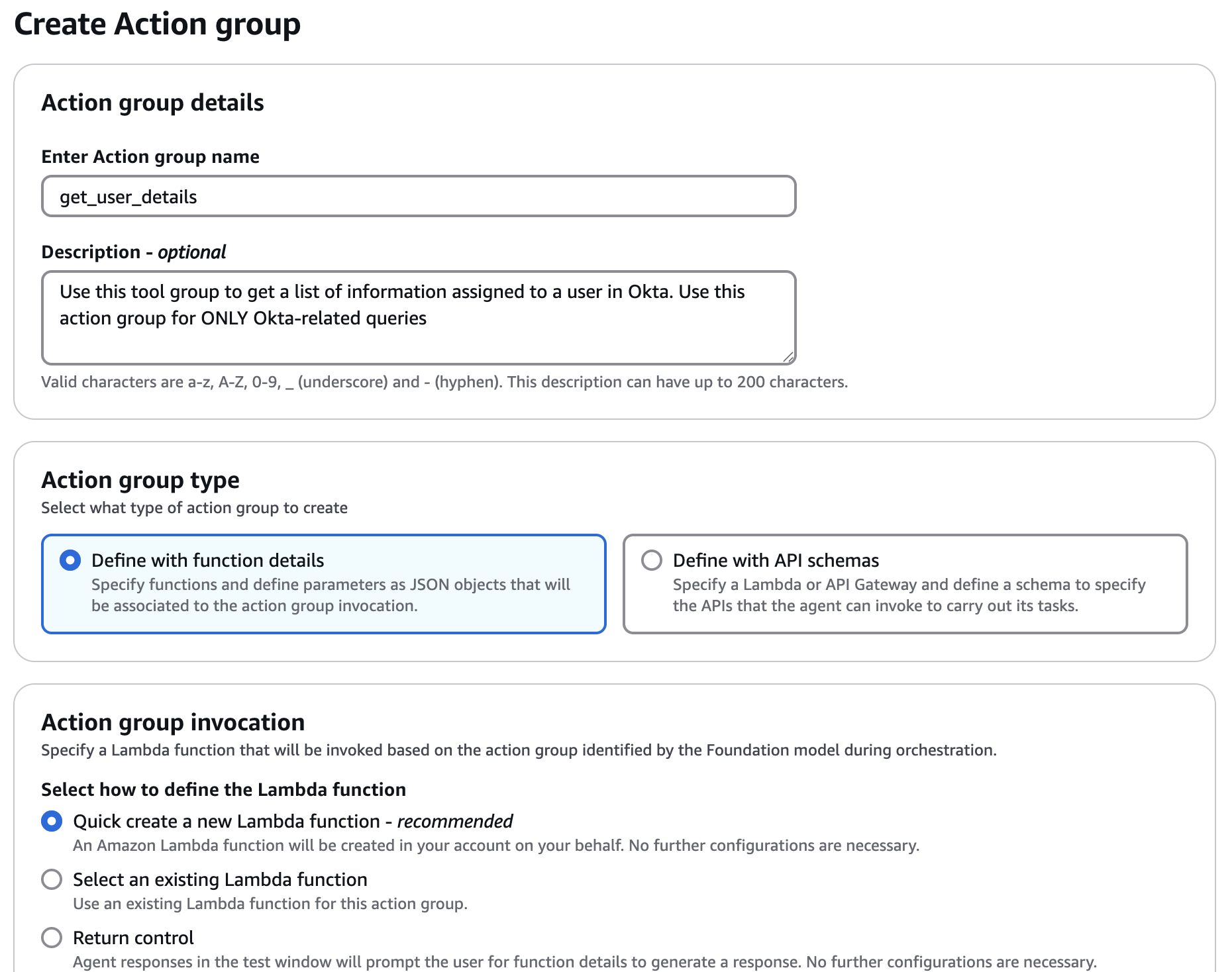 Action Group Creation: Accessing the Okta resource