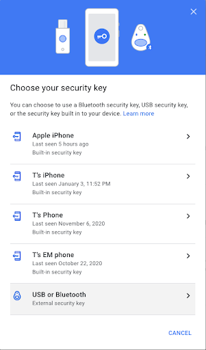 Security key with Google