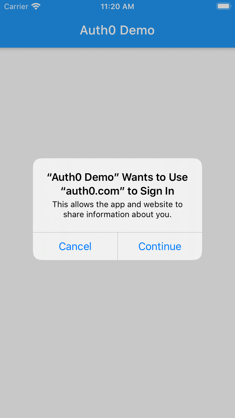Auth0 prompt page in a Flutter app