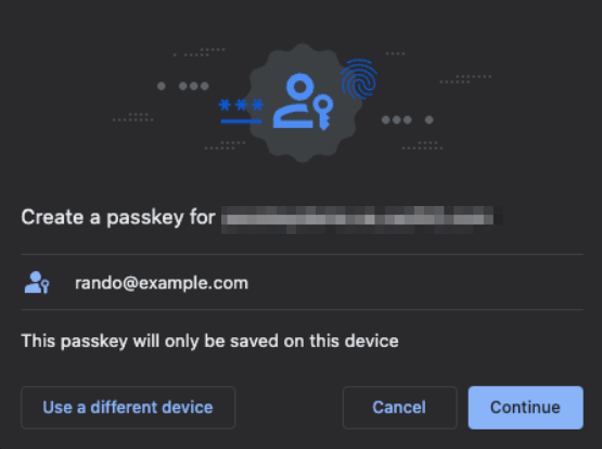 The follow-up “Create a passkey” pop-up