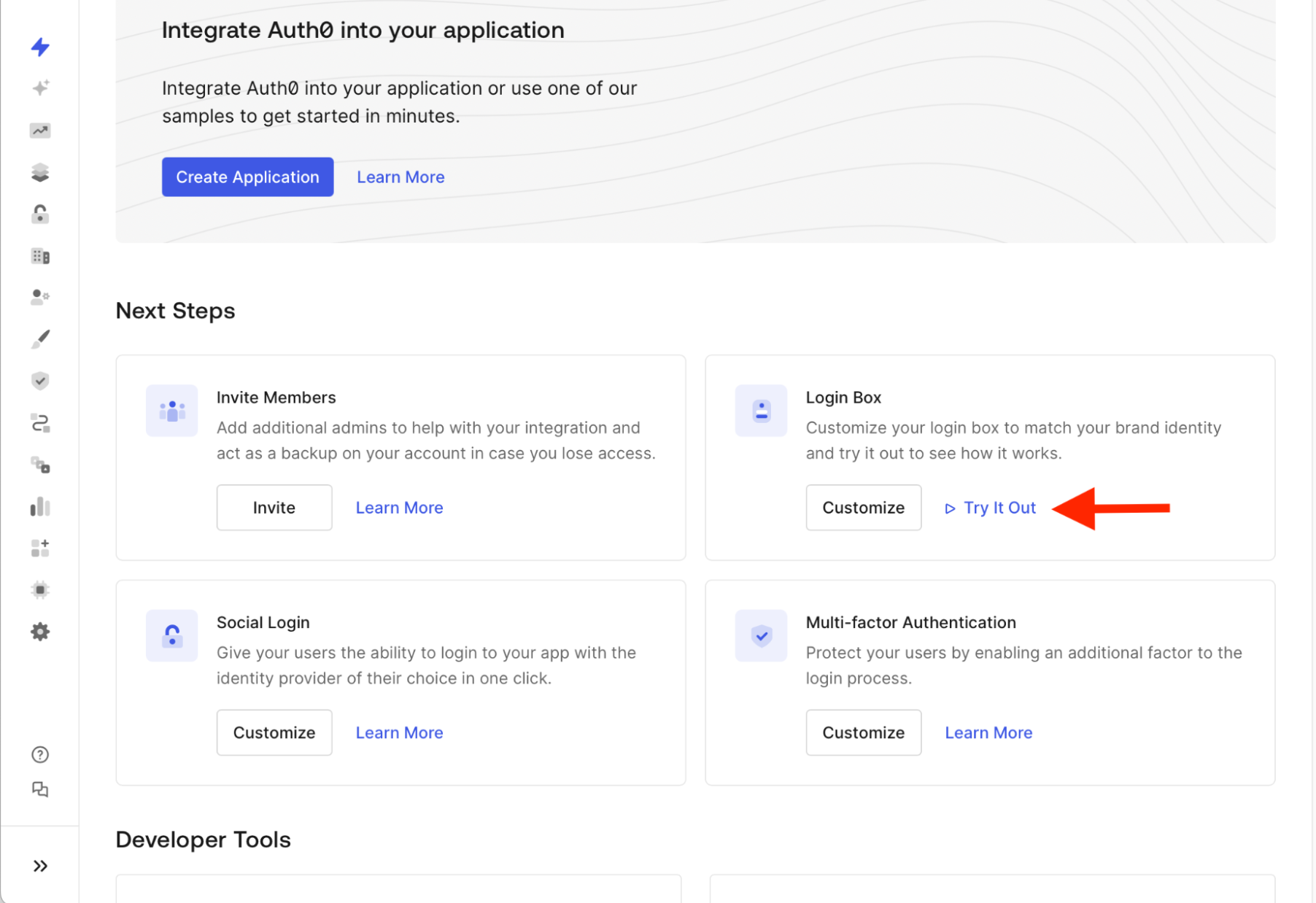 Auth0 Dashboard Next Steps Screen Try It Out