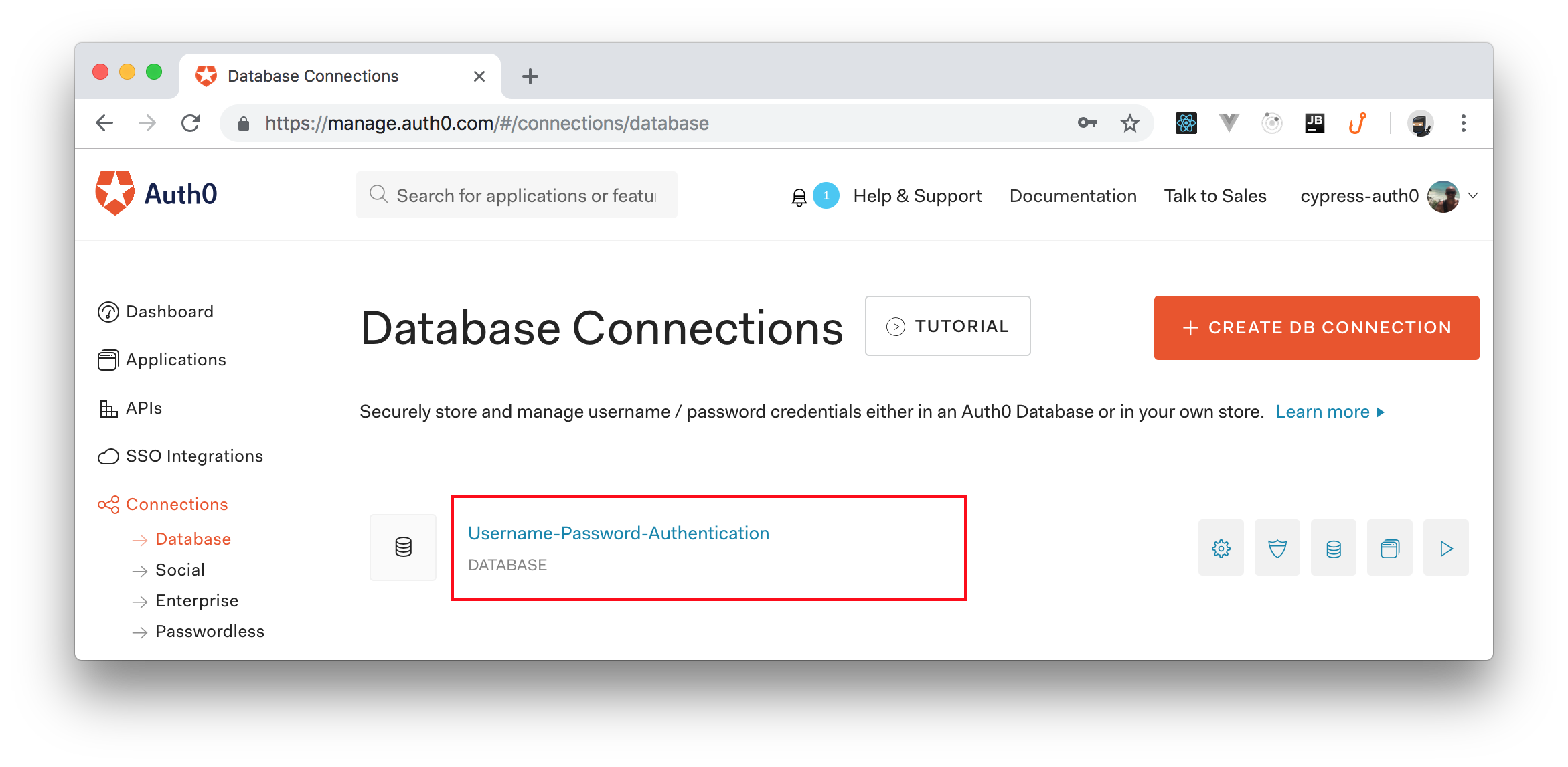 Auth0's default database connection.