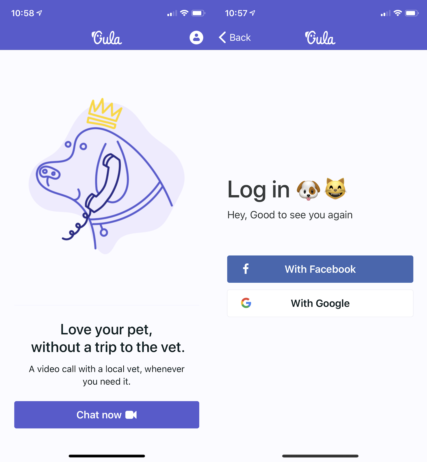 Gula's login using Social Login by Auth0