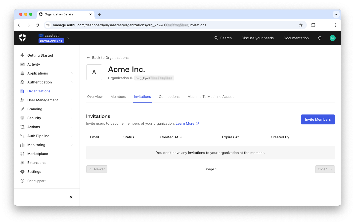 Auth0 Organizations invitations