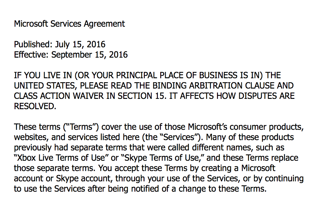 Microsoft Services agreement