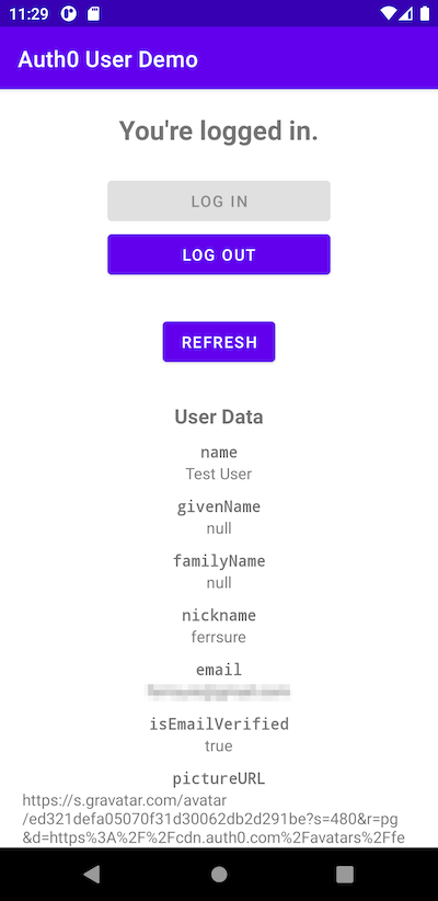 The top portion of the app’s main screen, with the user data fields filled out