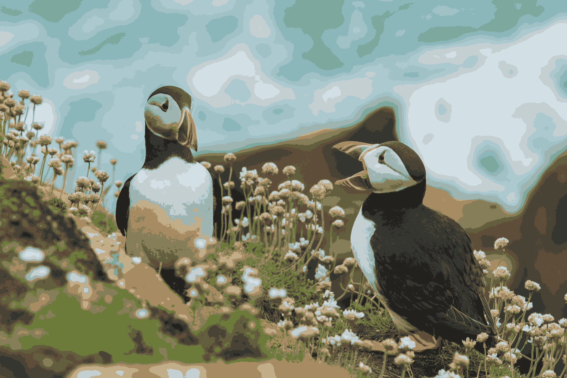 The “puffins” image, reduced to 16 colors