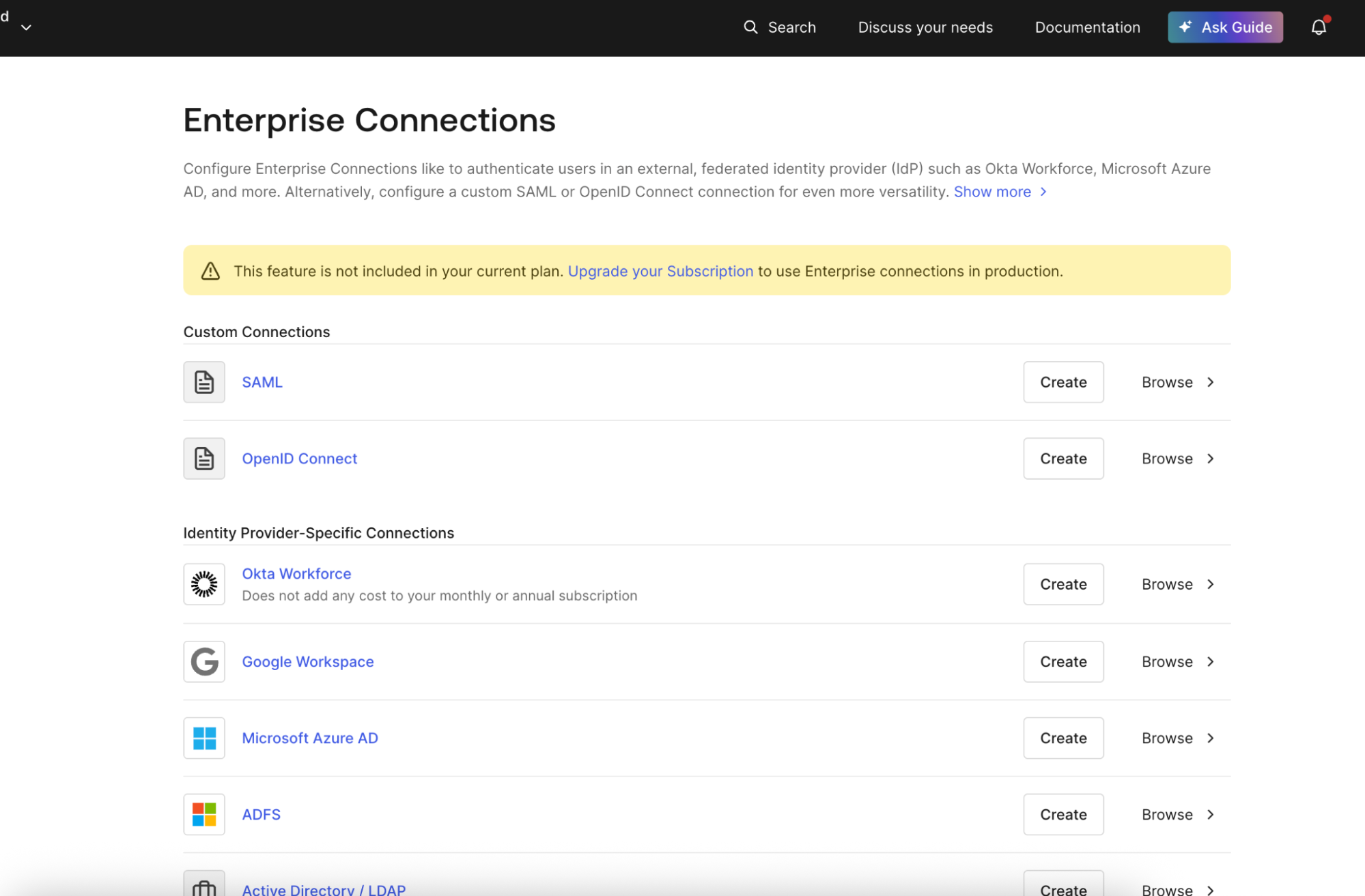 Configure Enterprise Connection screen