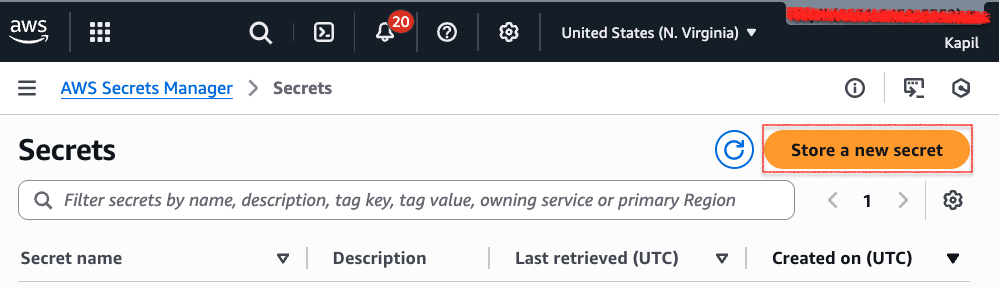 AWS: Create a new AWS Secret