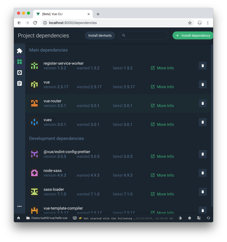 Vue Project Manager project dependencies