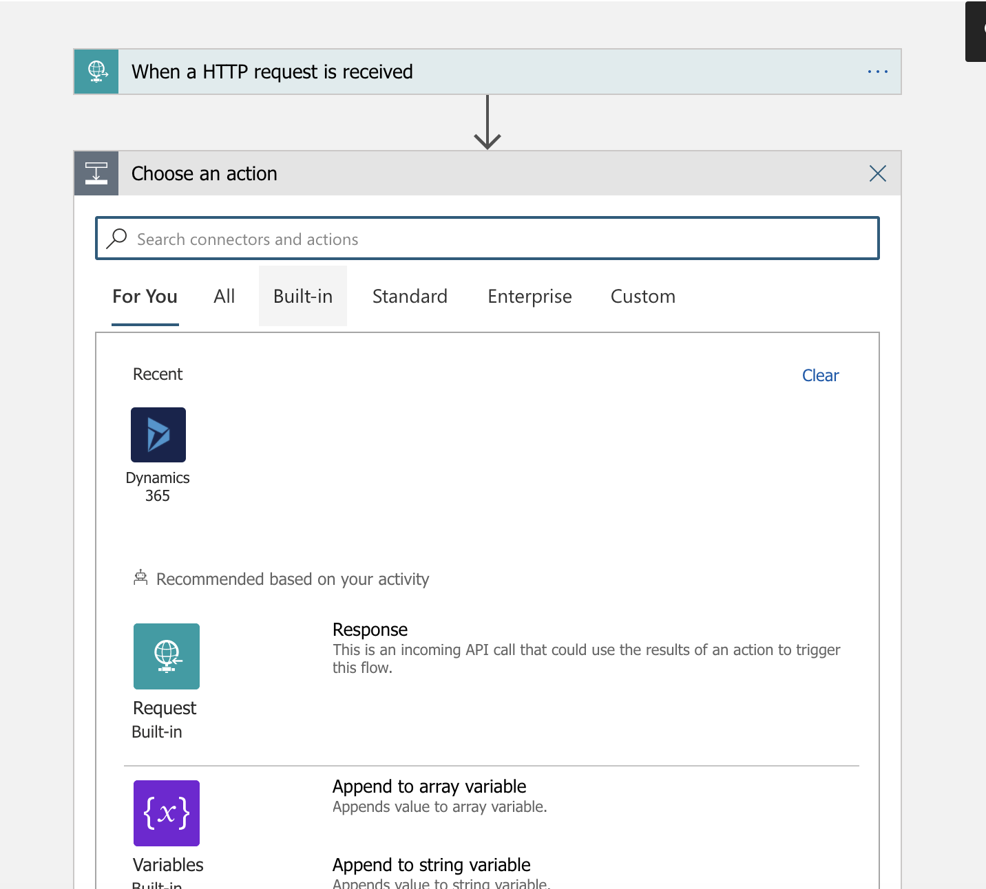 Azure logic designer Dynamics 365