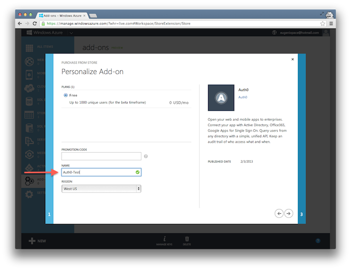 azure store addon