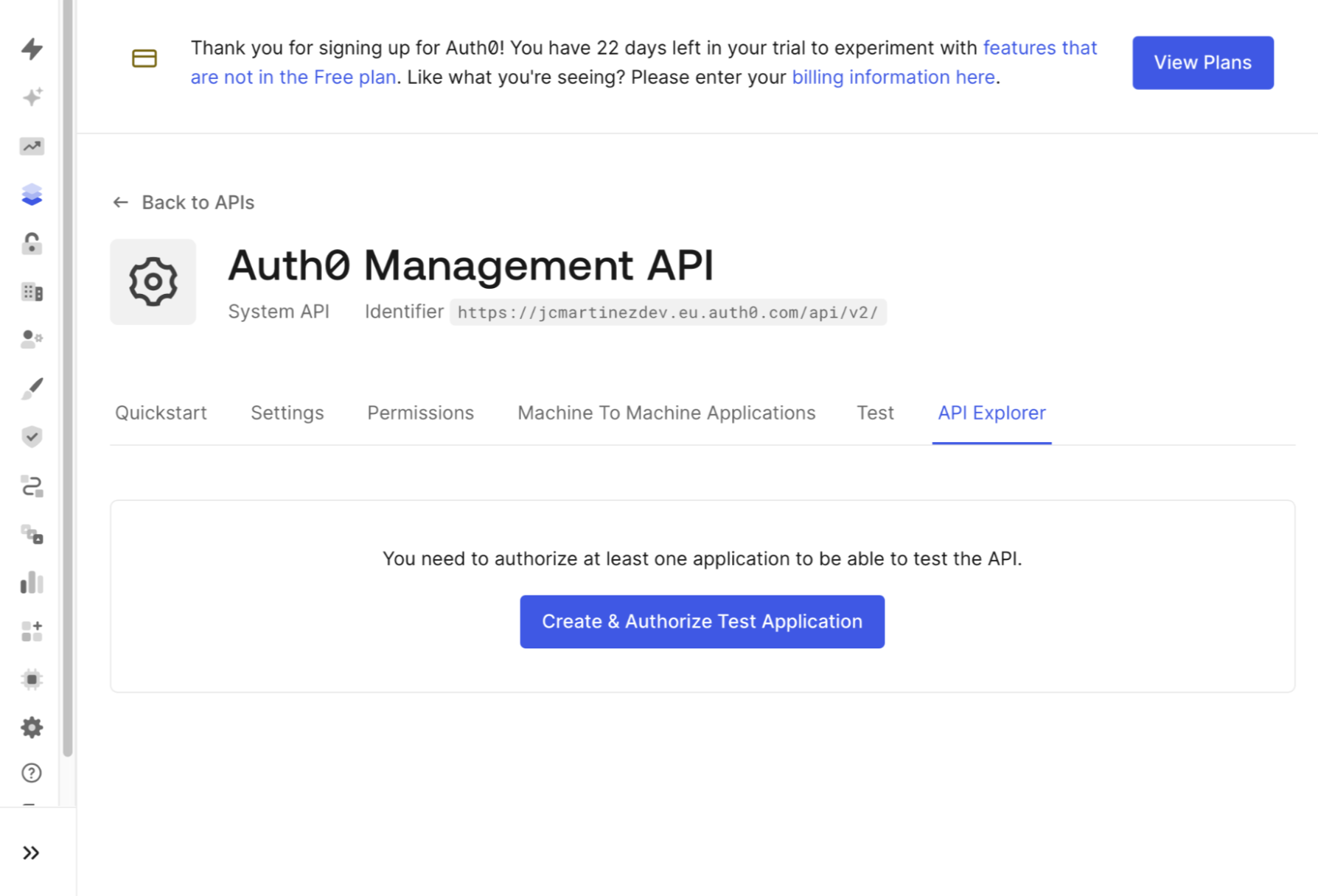 AAuth0 Management API Screen