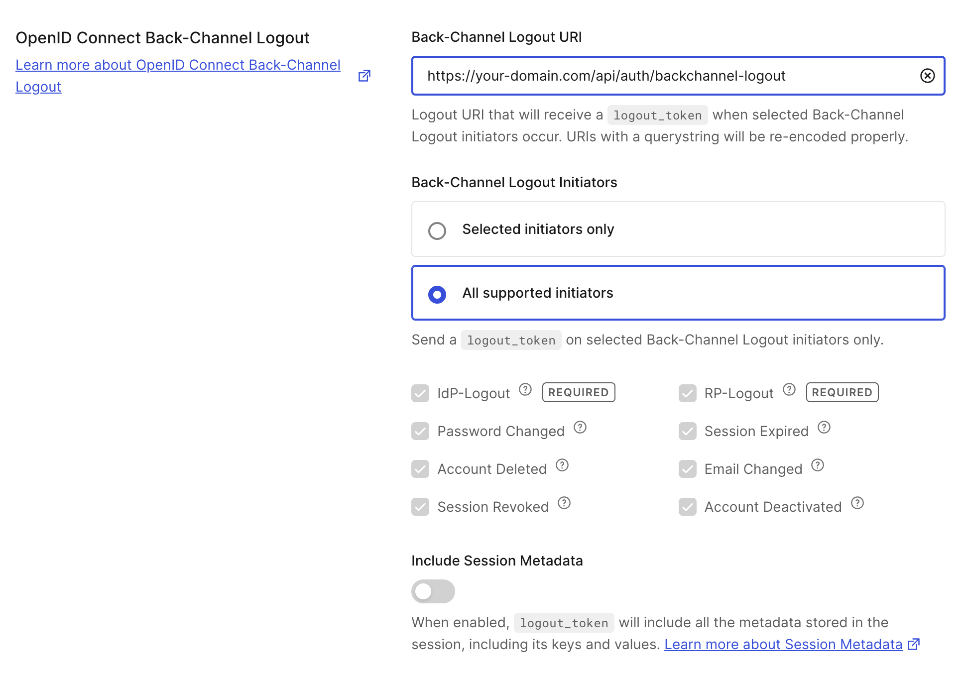 Auth0 Dashboard User Management Back-Channel Logout URI