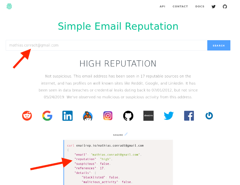 High Email Reputation Score Example