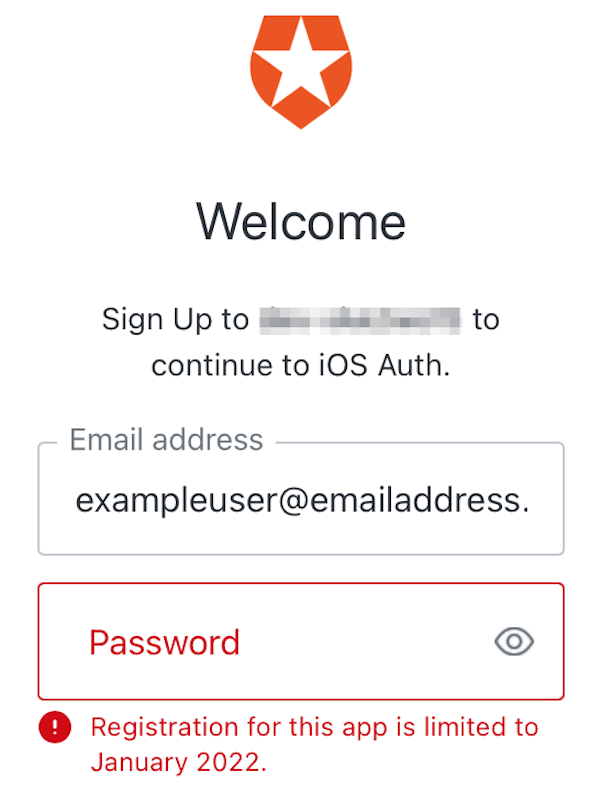 The login box for the application, with a message under the “Password” field that says “Registration for this app is limited to January 2022.”