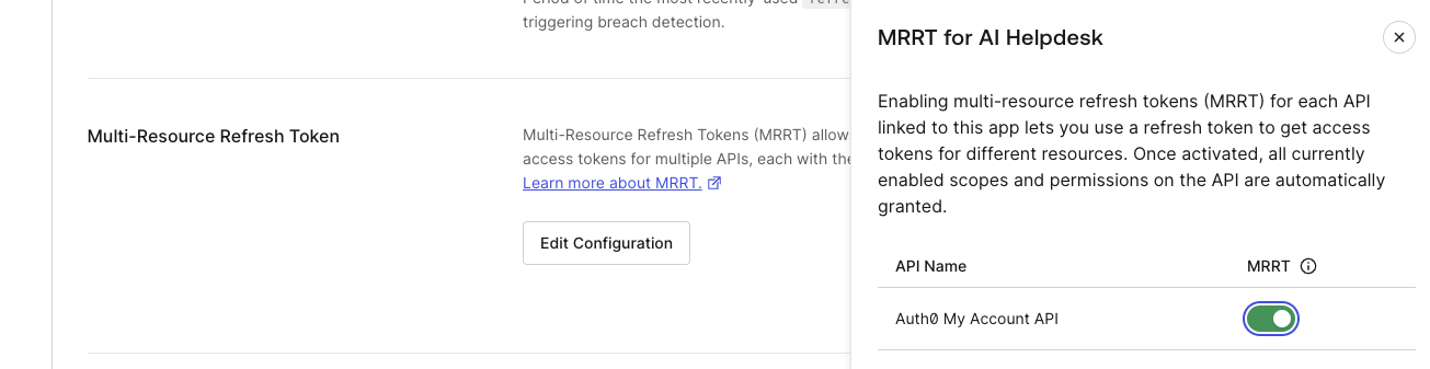 Enable Multi-Resource Refresh Token in the Auth0 dashboard