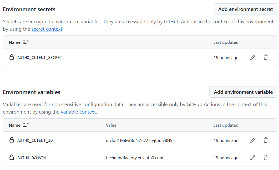 GitHub Environment Secrets Variables