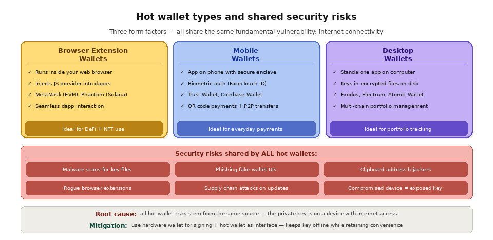 Hot wallets vs cold wallets - types and security
