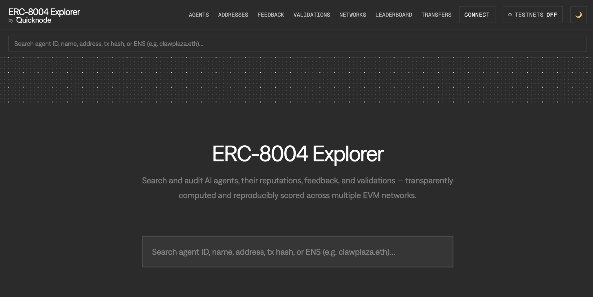 Screenshot of the Quicknode ERC-8004 Explorer interface