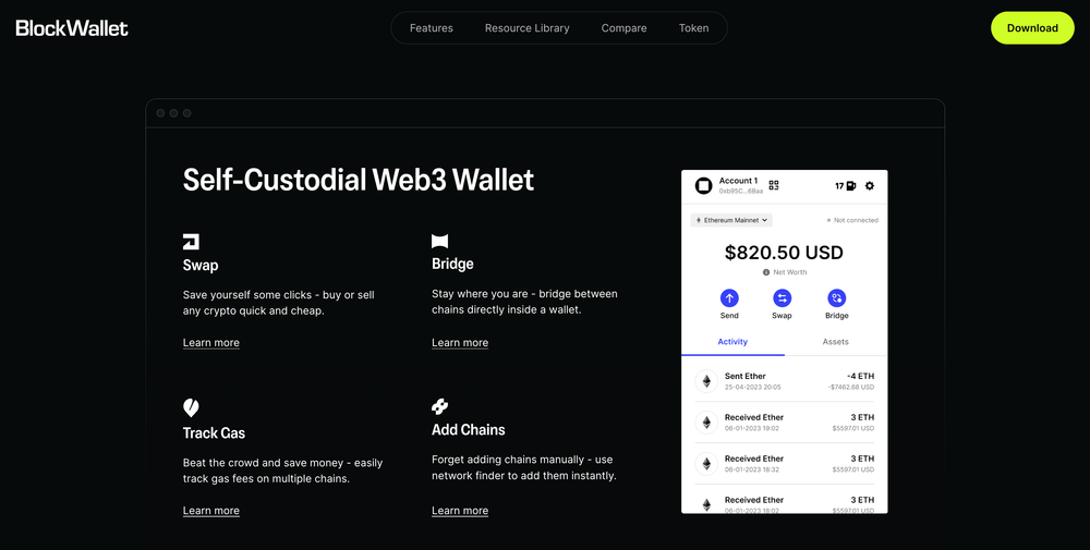 BlockWallet-website-self-custodial-wallet