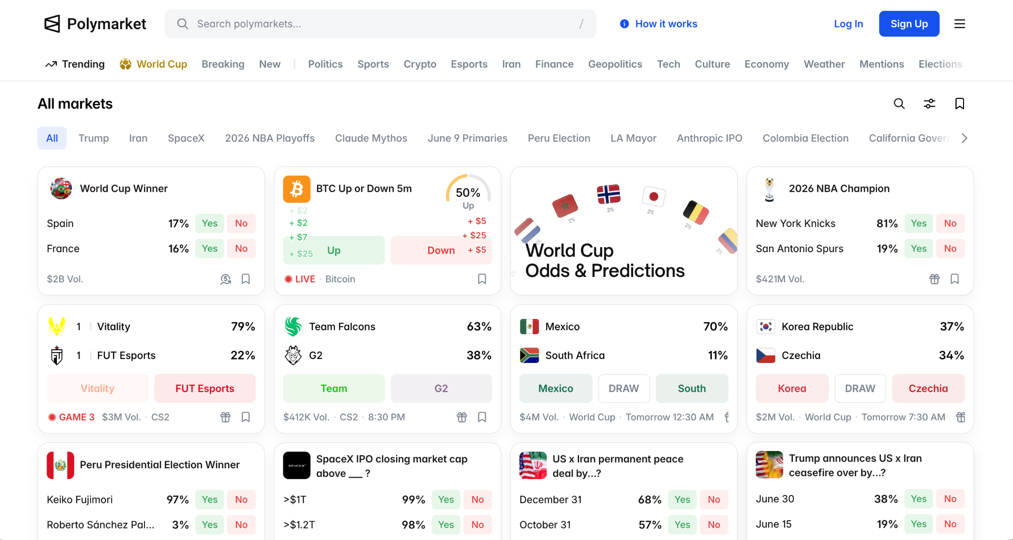 Polymarket prediction markets homepage