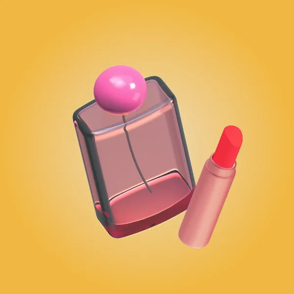 Perfume bottle and lipstick representing beauty and self-care gifts for Mother’s Day.