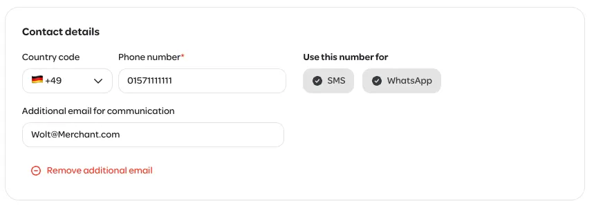 Wolt Sahibkarlar Portalında əlaqə məlumatları tərcihləri ekranı 
