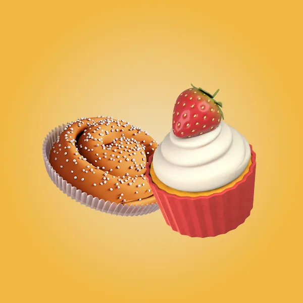 Cupcake with cream and strawberry alongside a sweet pastry, perfect for Mother’s Day treats and dessert delivery.