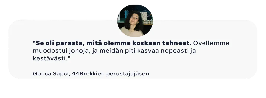 Lainaus Gonca Sapcilta, 44Brekkien perustajalta, joka kertoo, miten Wolt auttoi yritystä kasvamaan nopeasti ja kestävästi.