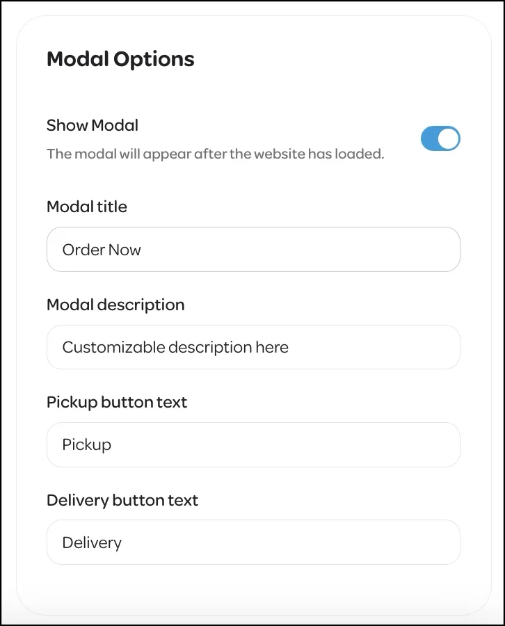 Storefront SDK modal options