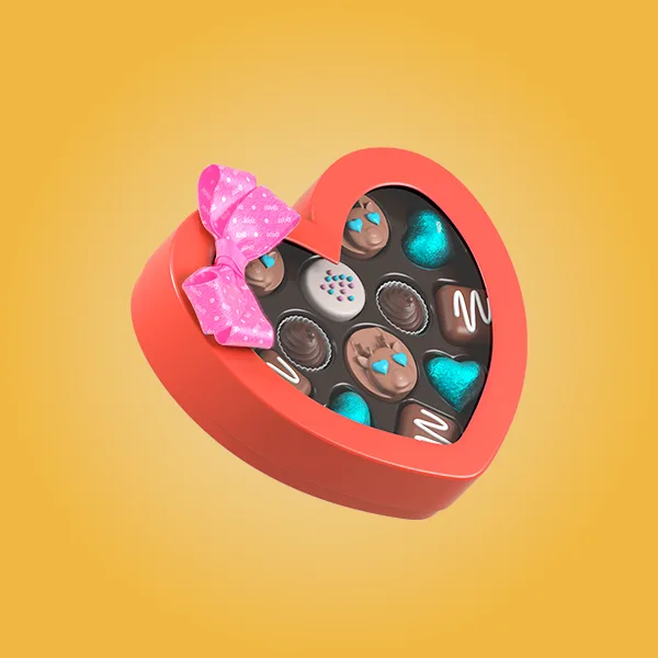 Heart-shaped box of assorted chocolates, perfect as a sweet Mother’s Day gift.